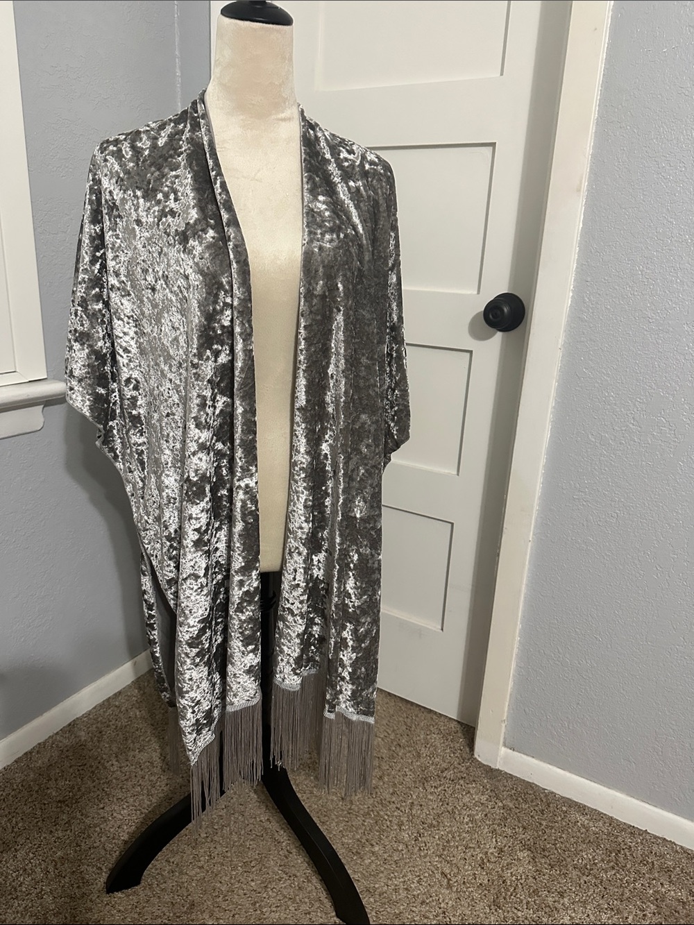 David and Young Silver Crushed Velvet Draped Top
